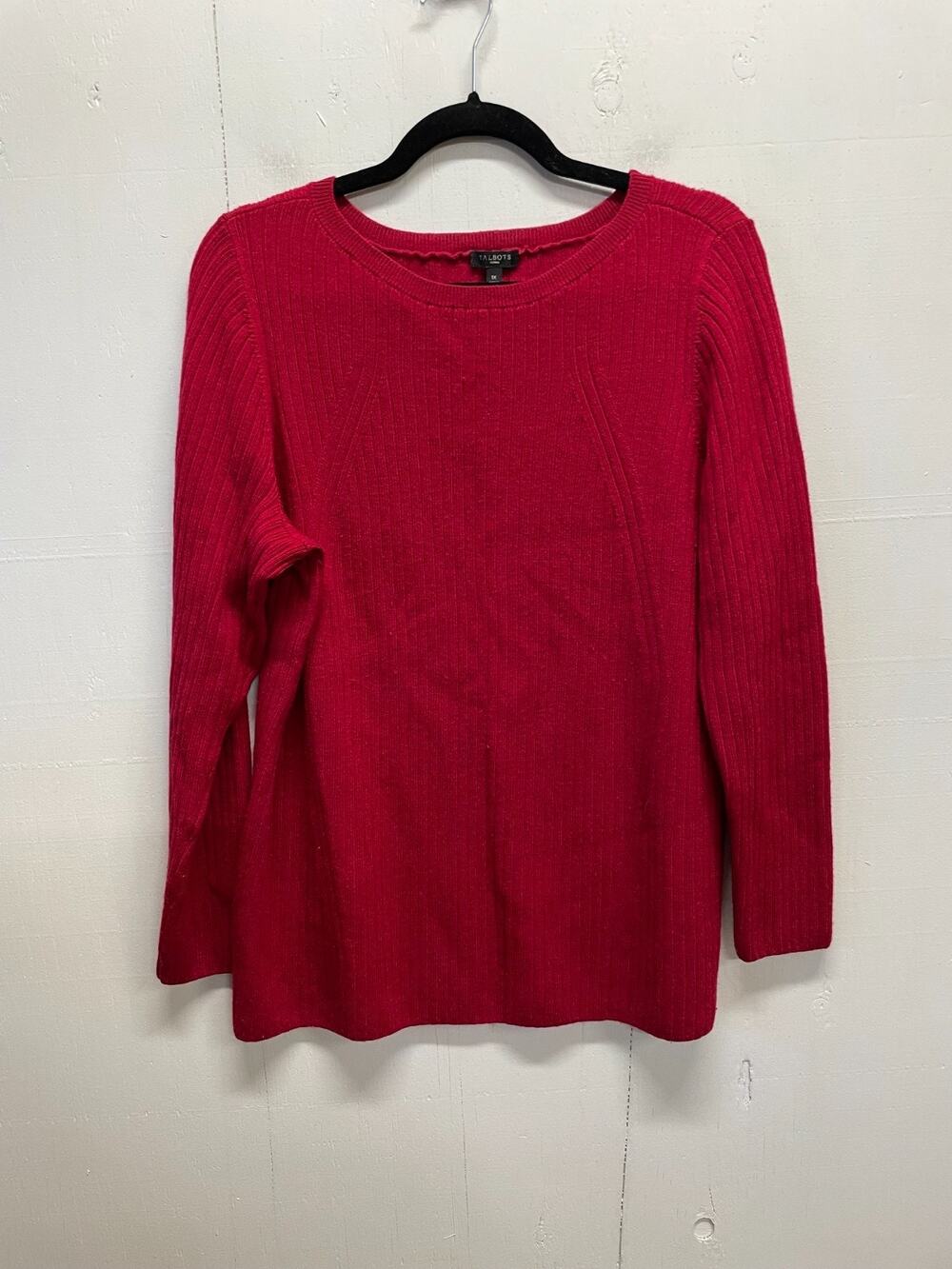 Talbots Women's Ribbed Size 1X Burgundy Crewneck Sweater 90% Merino Wool